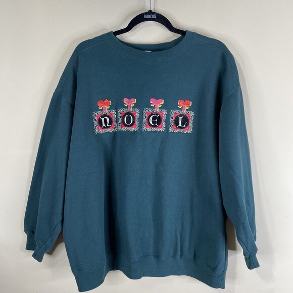 Honors Sweaters - Vintage Honors Christmas Sweatshirt Womens Size Large XL Green NOEL Grandmacore